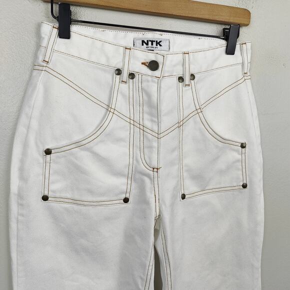 NTK The Rodeo Jeans Womens 28‎ White Seamed Wide Leg Western California Preppy - Picture 2 of 9